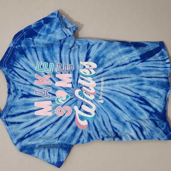 Love & Pineapples Blue Tie-Dye Graphic T-Shirt Make Some Waves Medium Cotton - Picture 3 of 9